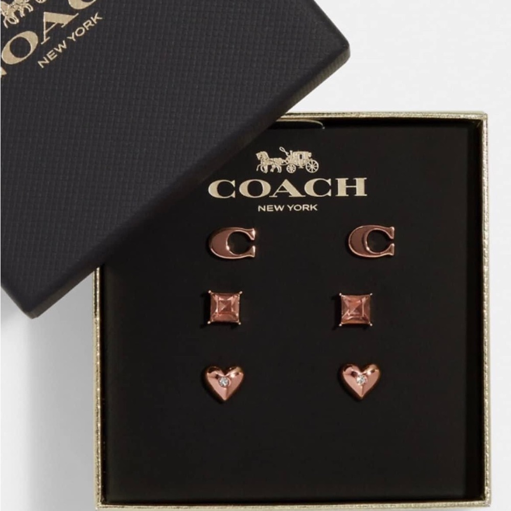 NIB 𝐂𝐎𝐀𝐂𝐇 🐎 Rose Gold Signature Earring Trio